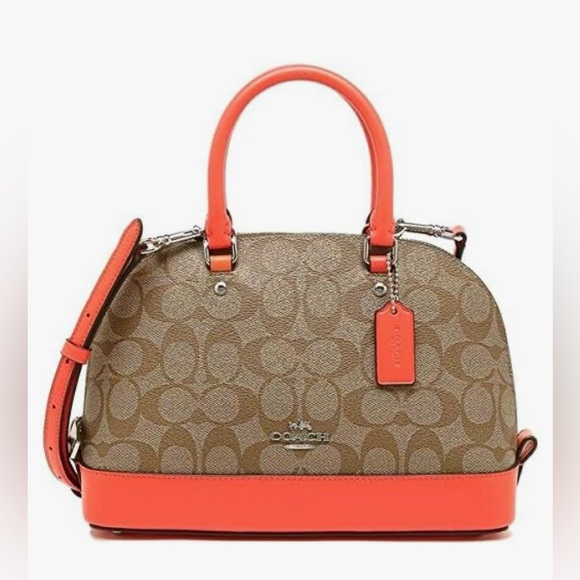 Coach Handbags - Coach F58295 Sierra Satchel Coated in Canvas & Leather Trim: Khaki / Orange